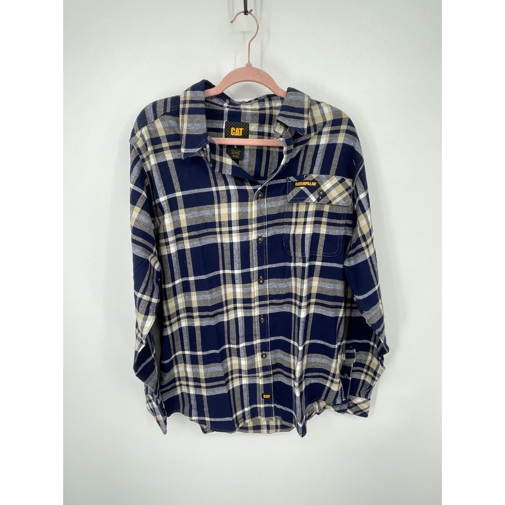Cat Flannel Shirt Men's Large Multicolor Plaid 100% Cotton Rugged Lumberjack NWT